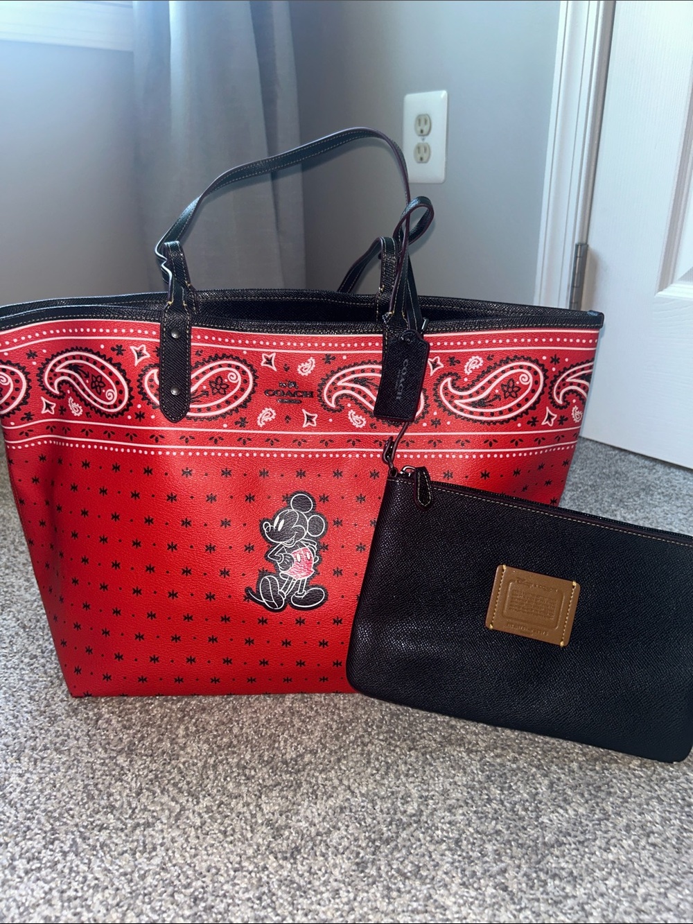 Coach Red Bandana Print Reversible Tote with Black Pouch